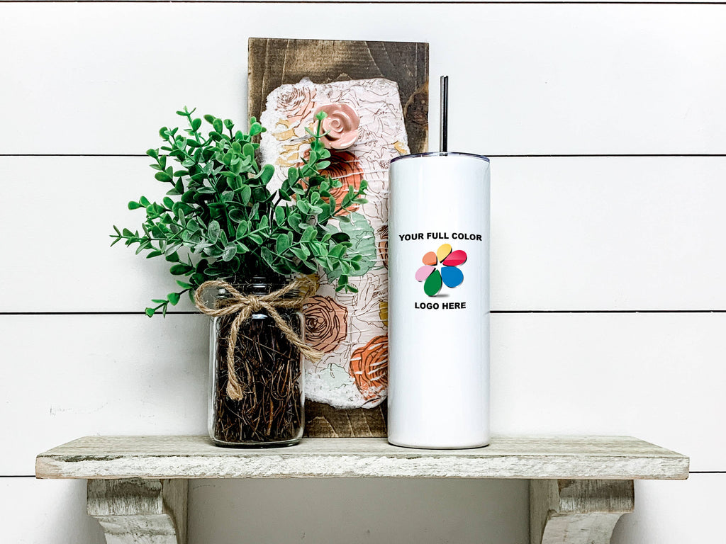 Custom Business Company Logo, Corporate Gift Box Basket 6 Insulated Mug/Tumbler Blue Poppy Designs